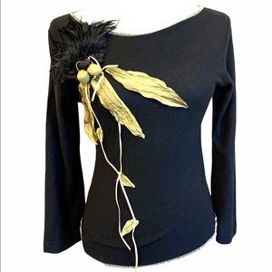 Young Essence Black Top Feather Leaf Detail Sz S
